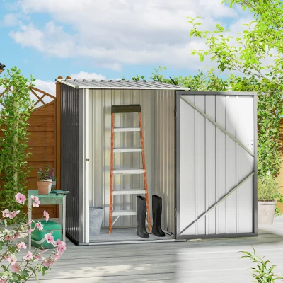 Outsunny Lean-To Steel Garden Shed with Locking Door Grey