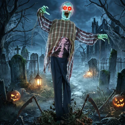 HOMCOM Animowany zombie na Halloween w naturalnej wielkości, 170 cm, z aktywacją dźwiękiem i dotykiem, straszna dekoracja