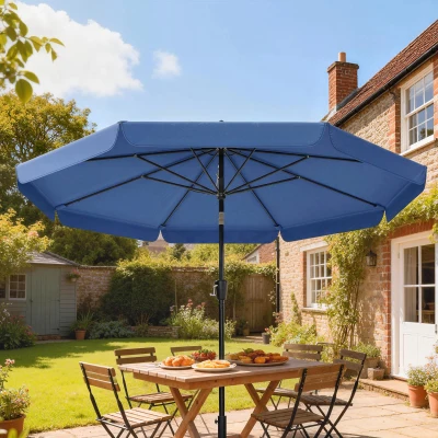Outsunny Garden Parasol Tilt Crank UPF 30+ Dark Blue 3m