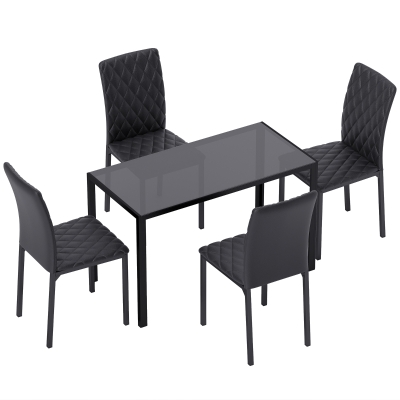HOMCOM Dining Table Set Glass Top Faux Leather Chairs Black