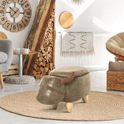 Pouf Coffre Rangement Daim Vieilli Marron