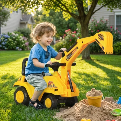 HOMCOM Kids Ride On Tractor Pull Cart Yellow 1.5-4 Years