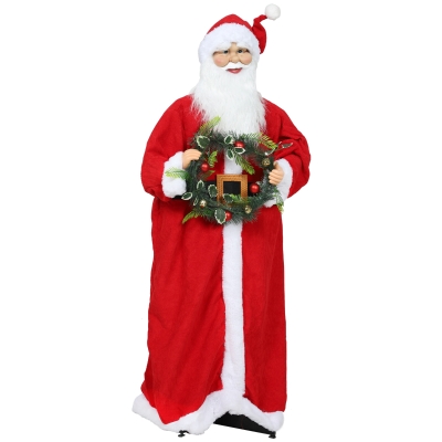 HOMCOM Père Noël 110cm Rouge Musique Commande Vocale Bras Pliables