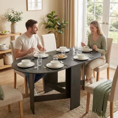 HOMCOM Mesa de Cocina Plegable con Alas Abatibles Mesa de Cocina Plegable de Forma Ovalada Estilo Moderno 163x80x75 cm Negro