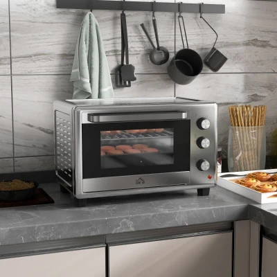HOMCOM 30L 60-230℃ Mini Electric Oven, with Accessories - Silver Tone