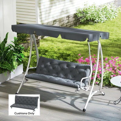 Outsunny 3 Seater Bench Cushion - Garden Chair Cushion with Back and Ties, Suitable for Indoor and Outdoor Use, 150 x 98 cm, Dark Grey