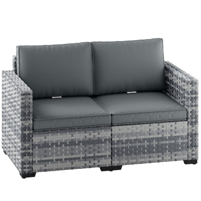 Outsunny 2-Seater Rattan Sofa Outdoor with Cushions Grey