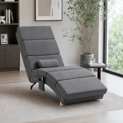 HOMCOM Fauteuil Relax Massage Chauffant Tissu Gris avec Télécommande