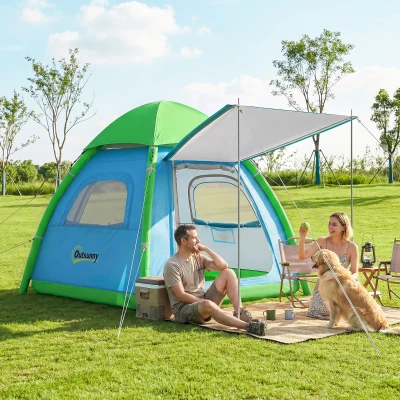 Outsunny Aufblasbares Zelt 3 Personen Schneller Aufbau Outdoor Camping Zelt mit Luftpumpe Meshfenster abnehmbar Dach