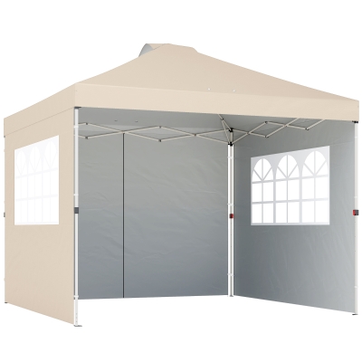 Outsunny Tonnelle Pliante 3x3m Crème Hauteur Réglable + Parois