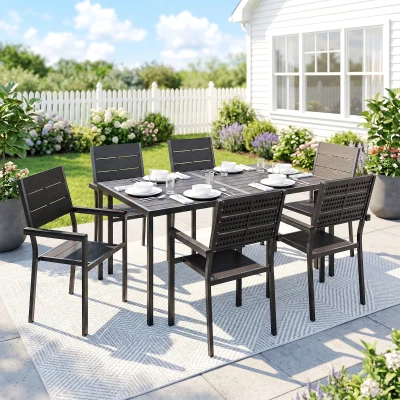 Outsunny 7-Piece Patio Dining Set Slatted Tabletop Outdoor Black