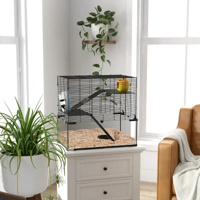 PawHut Cage Hamster 3 Niveaux avec Accessoires Noir 60x40x57 cm