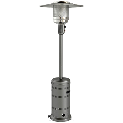 Outsunny Estufa de Gas Butano Portátil 13000W con Sistema Antivuelco Encendido Piezoeléctrico y Ruedas 82x82x222 cm Gris