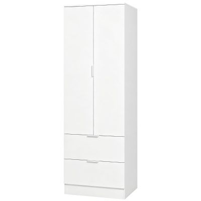 HOMCOM Kleiderschrank mit 2 Schubladen, 2 Soft-Close-Türen und Kleiderstange, 60 x 47 x 180 cm, Weiß
