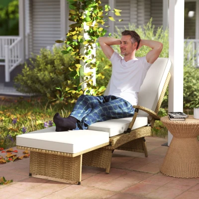 Outsunny Reclining Rattan Lounger White/Beige