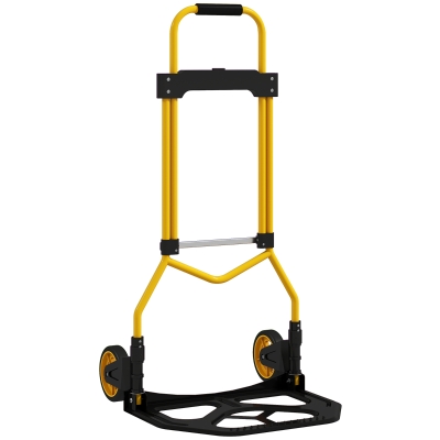 HOMCOM Carretilla Plegable con Mango Telescópico Ajustable Carga 60 kg Carretilla de Mano con Ruedas para Garaje Amarillo
