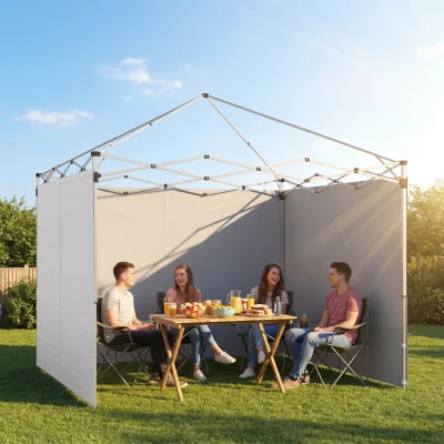 Outsunny 3 Paredes Laterales para Carpas de 3x3 m 300x200 cm Paredes Laterales de Repuesto de Tela Oxford con Cremallera Blanco