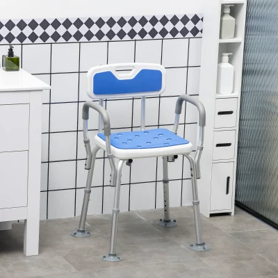 HOMCOM Height Adjustable Shower Chair Blue with Back & Arms