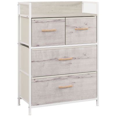 HOMCOM Rustic Chest of Four Fabric Drawers - Black