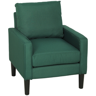 HOMCOM Accent Armchair Linen Removable Pillow Living Room Dark Green