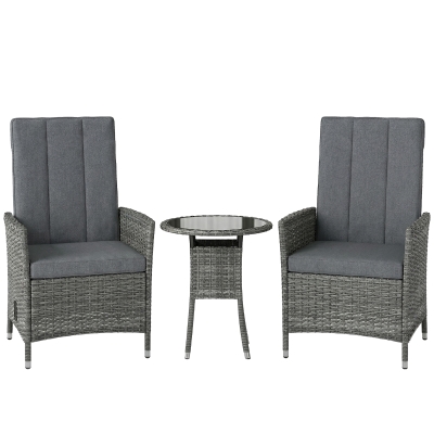 Outsunny Rattan Bistro Set Reclining Chairs Table Grey