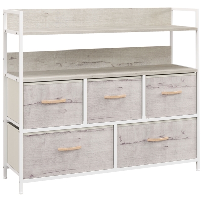 HOMCOM Rustic Chest of Five Fabric Drawers - Natural