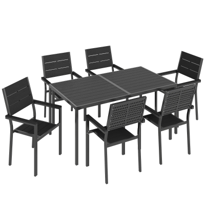 Outsunny 7-Piece Patio Dining Set Slatted Tabletop Outdoor Black
