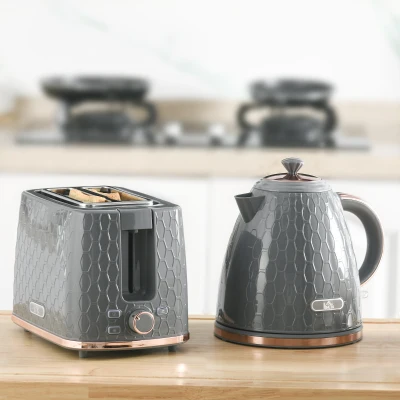 HOMCOM 1.7L 3000W Fast Boil Kettle & 2 Slice Toaster Set, Kettle and Toaster Set with Auto Shut Off, Browning Controls, Grey