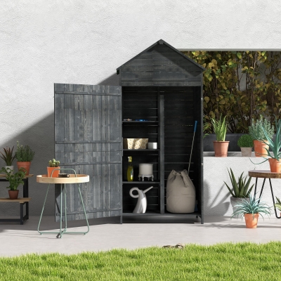 Outsunny 4-Tier Wooden Garden Shed Utility Cabinet Grey
