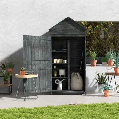 Outsunny 4-Tier Wooden Garden Shed Utility Cabinet Grey