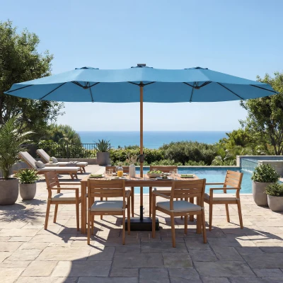 Outsunny Parasol Double 459x269cm UV Base Incluse Bleu