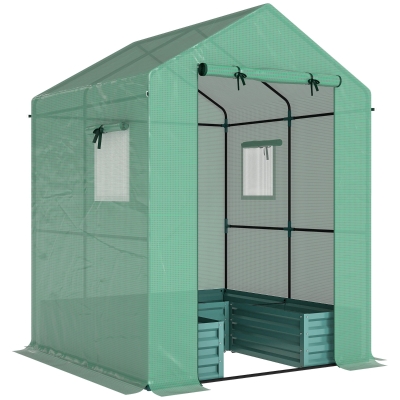 Outsunny Mini Walk-in Greenhouse with Raised Bed Green