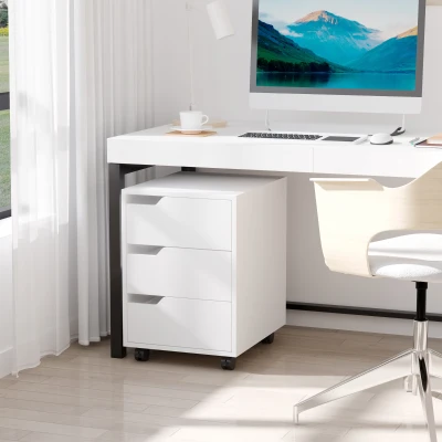 HOMCOM Mobile File Cabinet White 3 Drawer with Wheels