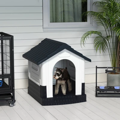 PawHut Plastic Dog Kennel Grey 80x69x76cm for Small Dogs