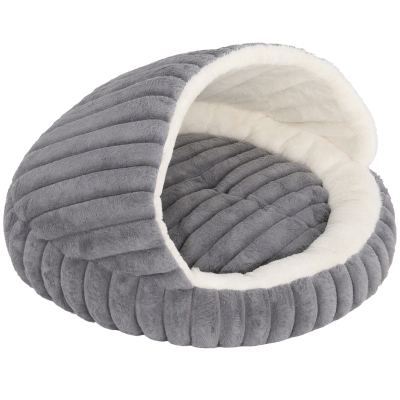 PawHut Lit Grotte Chat Gris 50x50x32cm Coussin Lavable Intérieur