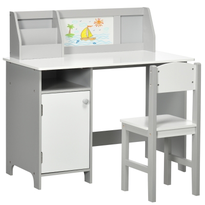 HOMCOM Kids Table and Chair Set w/ Whiteboard - Grey