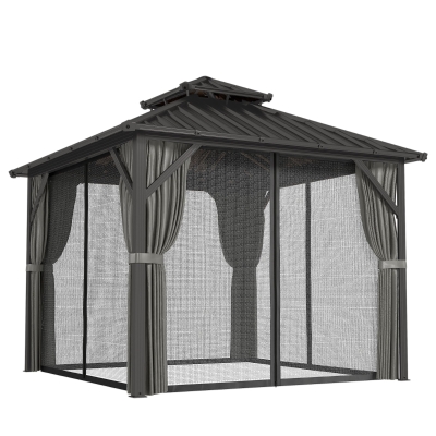 Outsunny Pavillon 3x3m Toit Rigide Aluminium Acier Gris Foncé