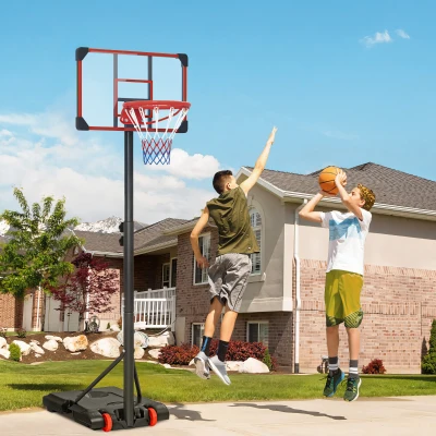 SPORTNOW Canasta de Baloncesto con Altura Ajustable 178-208 cm Ruedas y Base Rellenable para Adolescentes y Adultos Rojo y Negro