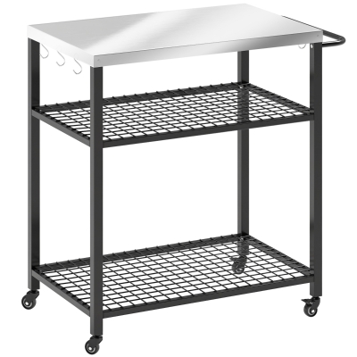 Outsunny Grill Cart 3-Tier Stand Steel Shelves Black