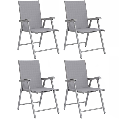 Outsunny Conjunto de 4 Sillas de Jardín Exterior Plegables con Respaldo Alto y Reposabrazos para Terraza Playa 58x62x97 cm Gris