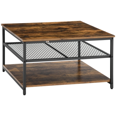 HOMCOM Coffee Table Rustic Brown 3-Tier Storage Shelves