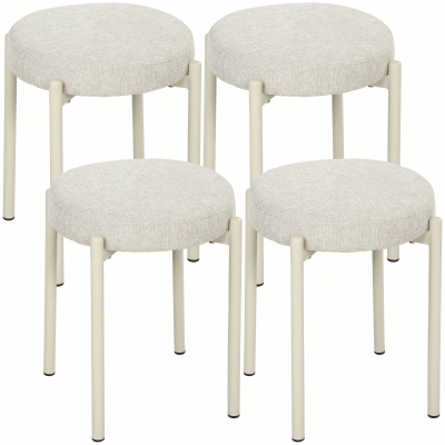 HOMCOM Set de 4 Taburete Stivuite Rotunde cu Șezut Tapițat, fără Spătar, Economisire de Spațiu, 45 x 45 x 47,5 cm, Crem