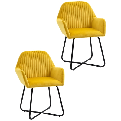 HOMCOM Accent Chair Velvet-Feel Plisse Yellow
