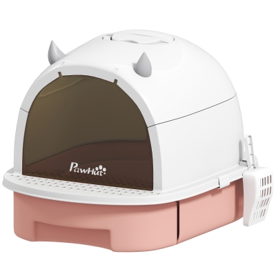 PawHut Litière Fermée Chat Plateau Extractible Filtre Rose