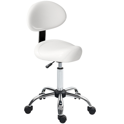 HOMCOM Taburete Giratorio con Respaldo y Ruedas Silla Ajustable para Salones de Belleza Estudio de Tatuajes 50x50x83-98cm Blanco