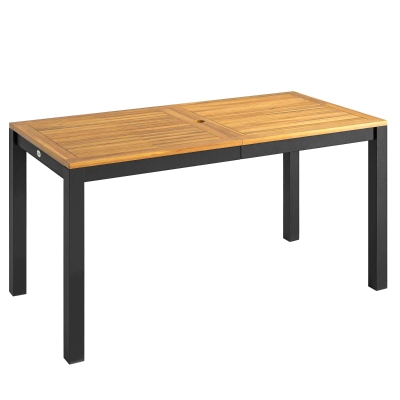 Outsunny Mesa de Comedor de Jardín de Madera para 6 Personas con Superficie de Listones Orificio 150x75x75 cm Natural