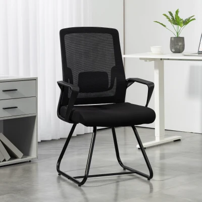 HOMCOM Chaise Ergonomique Sans Roulettes Noir avec Accoudoirs