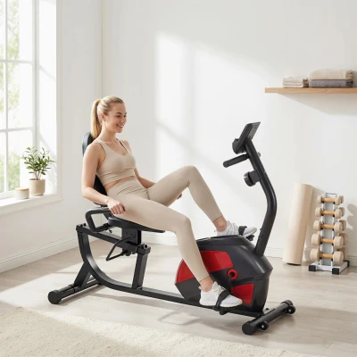 HOMCOM Bicicleta Estática con Respaldo de 8 Niveles de Resistencia Volante Asiento Ajustable Pantalla LCD y Soporte