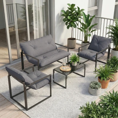 Outsunny Set de mobilier de grădină 4 piese 4 persoane cu canapea pentru 2 persoane, 2 fotolii și masă de cafea gri