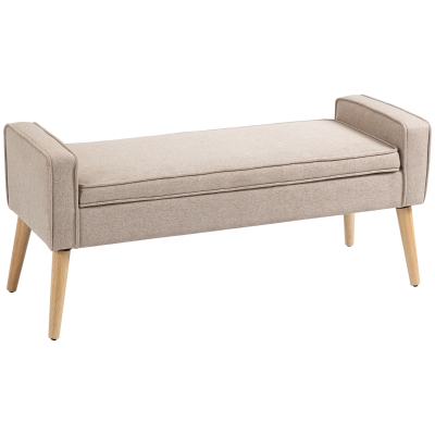HOMCOM Baúl de Almacenaje Tapizado en Lino con Tapa Abatible y Patas de Madera para Dormitorio Salón 120x45x54 cm Beige